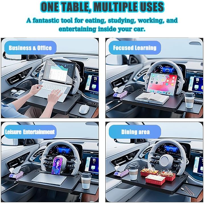 Steering Wheel Tray for VW Atlas 2017–2025, Multi-Functional Laptop Table for Car Adjustable Steering Wheel Desk for Eating Writing & Office Work