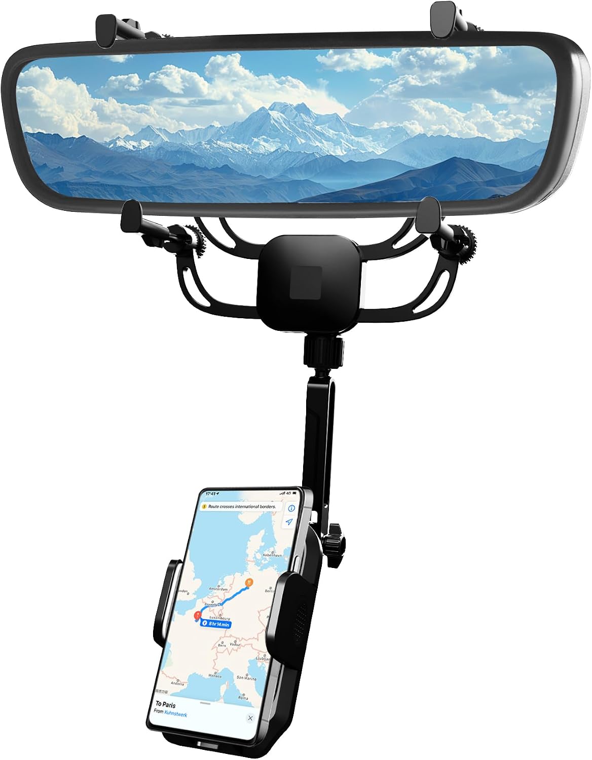 Rear View Mirror Phone Holder, Premium Aluminum Alloy Mount with Multi-Angle Adjustment, Rearview Mirror Phone Holder Mount For Car & Truck, Universal Accessories Compatible with All Cell Phone