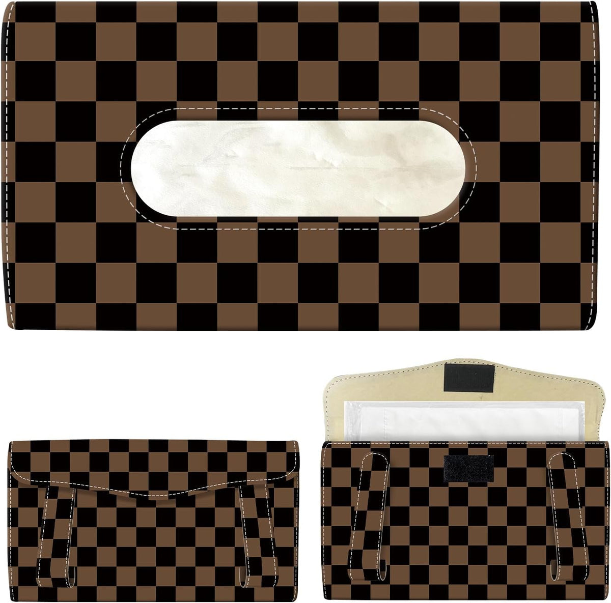 Car Tissue Holder, Cute Sun Visor Napkin Holder Backseat Tissue Case, PU Leather Tissue Box, Funny Car Accessories for Women Men Luxury Grey Leopard