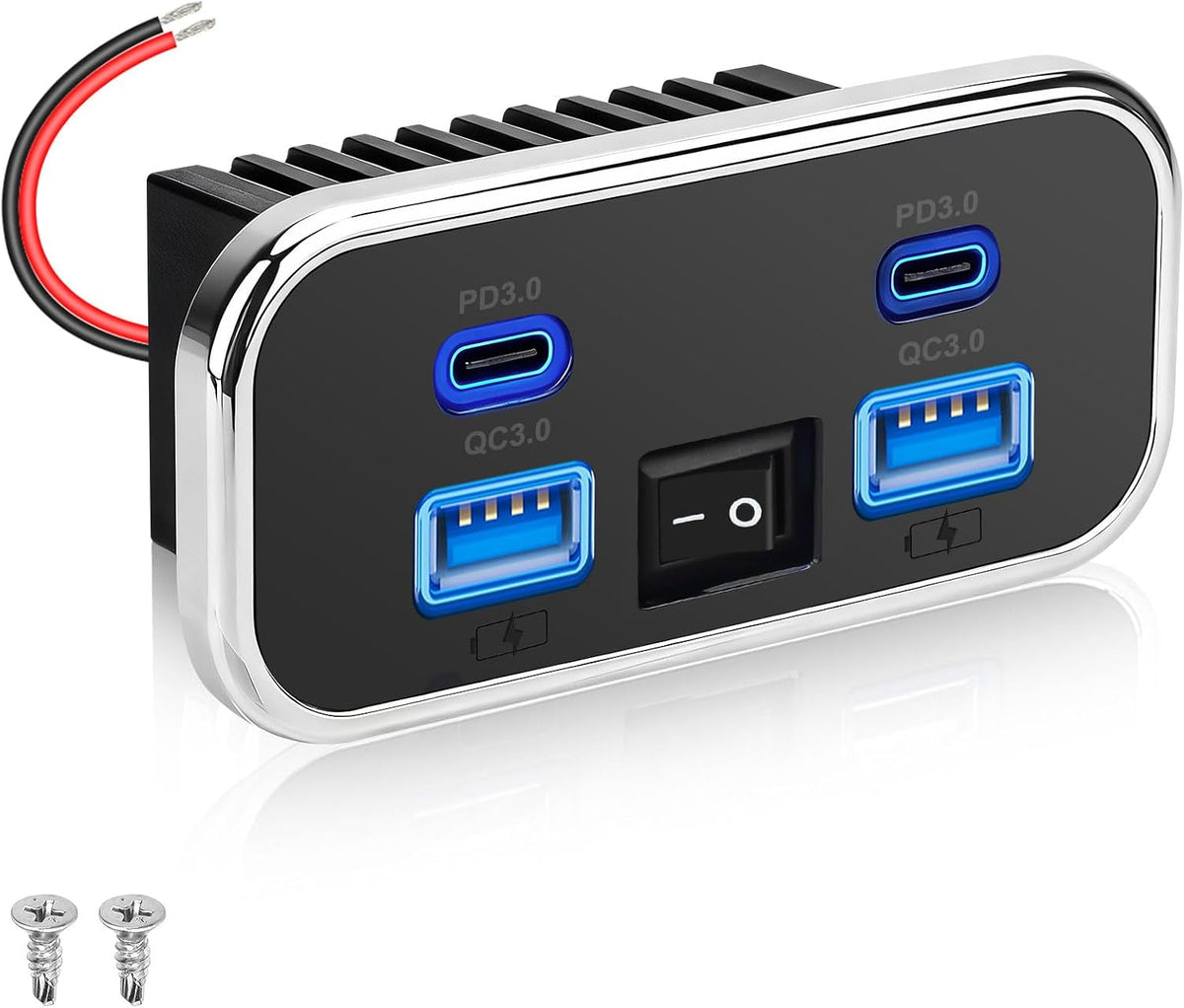 Linkstyle 2PCS RV USB Outlet, 76W Dual 18W USB-A & Dual 20W PD3.0 Ports, Power Outlet Panel with Switch for 12V/24V Car Truck Marine