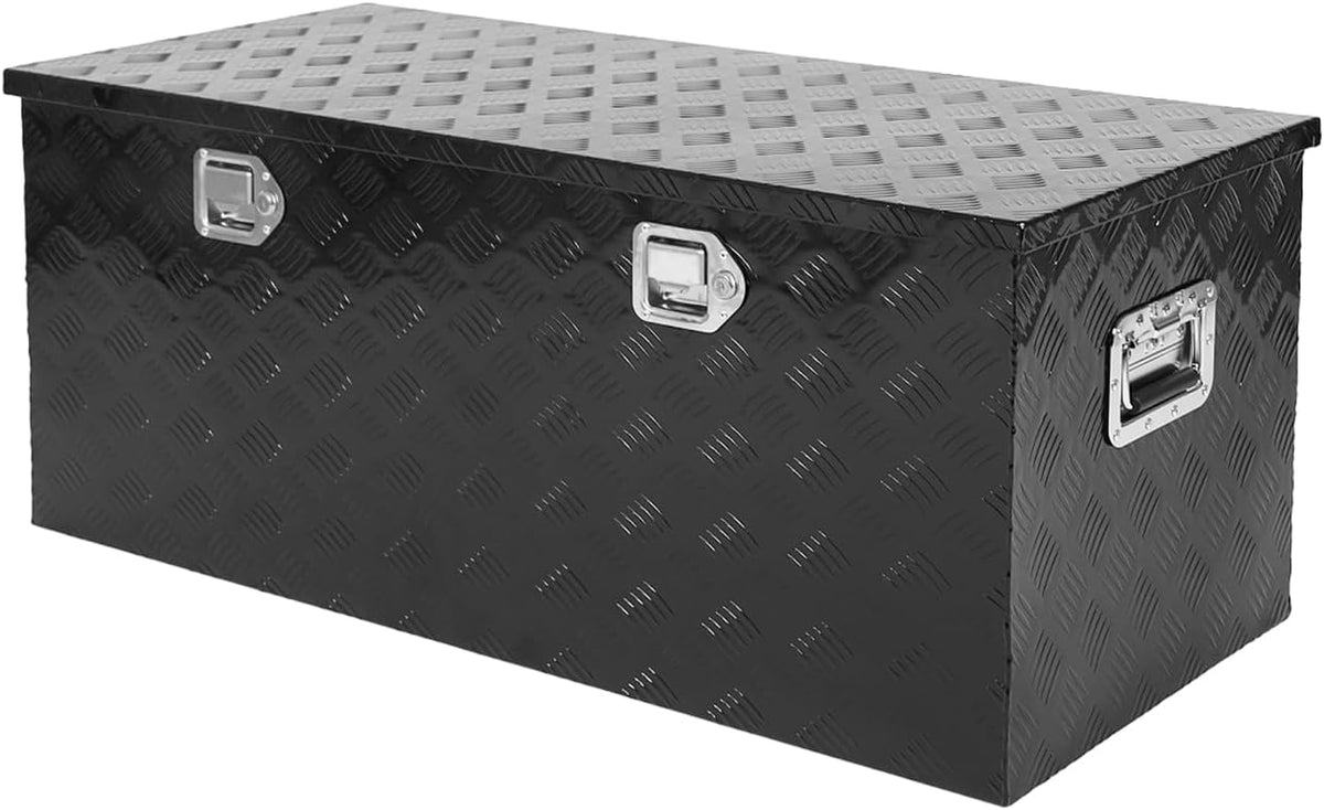 29"X16.5"X18" Black Aluminum Pickup Truck Bed Trunk Storage Trailer Tongue Tool Box with Lock and Key 5 Bar Tread