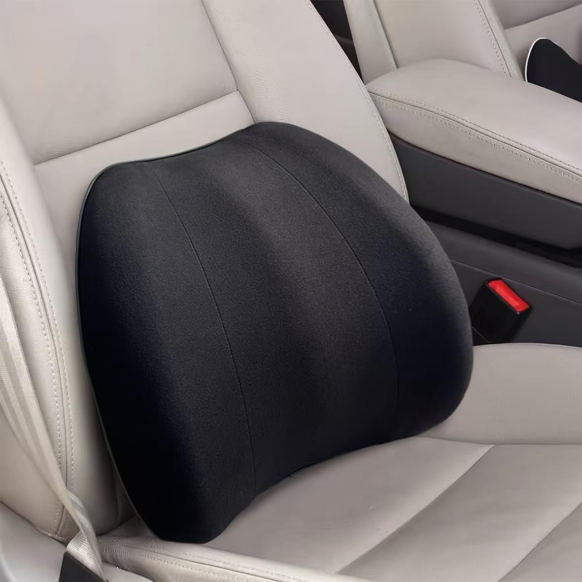 Super Cozy Lumbar Support Pillow for Car/Office Chair, 100% Memory Foam Lumbar Pillow with Breathable Removable Cover, Ergonomic Design - Back Support for Back Pain Relief(Adjustable Strap, Black)
