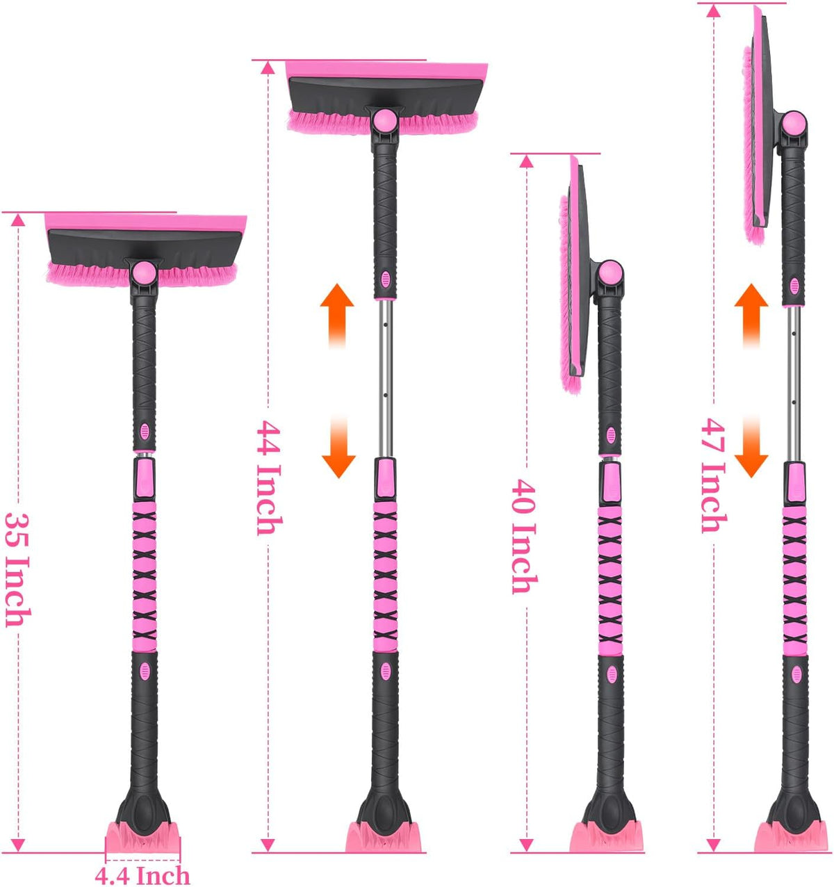 48 Inch Extendable Snow Brush with Squeegee Ice Scraper - Pink