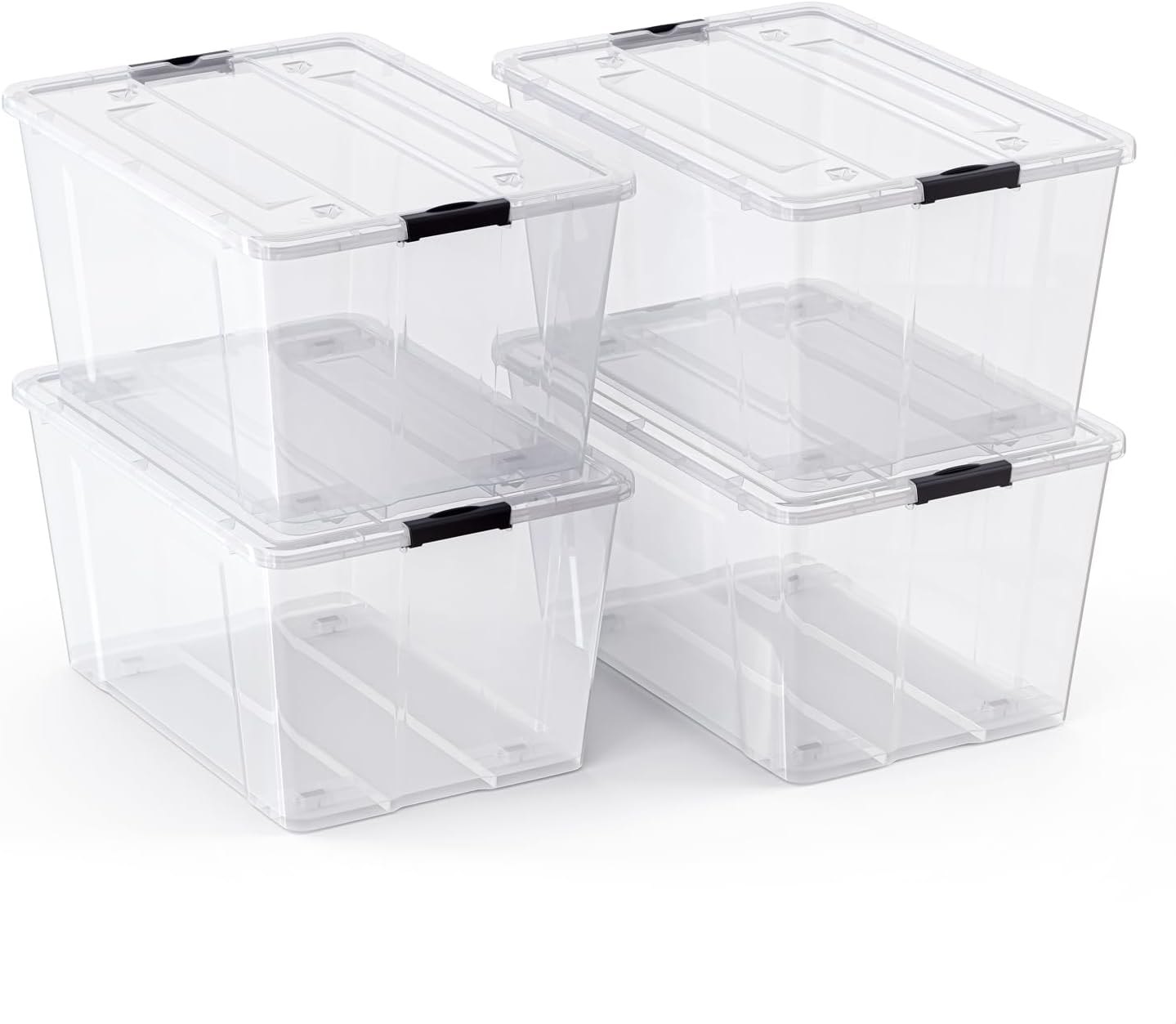 Lifetime Appliance Parts 6 PACK 34 Qt. Plastic Storage Bin Tote Organizing Container with Ultra Durable Lid & Secure Latching Buckles Stackable Extra Strength Clear w/Black Handle