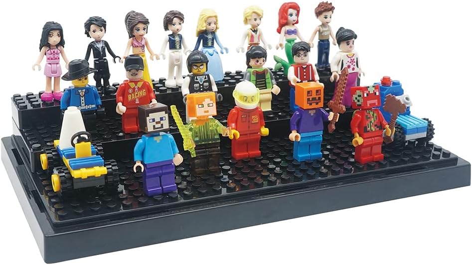 Minifigure Display Case for LEGO, 3-Tier Acrylic Dustproof, Black | Acrylic, Dustproof, 3 Removable Tiered Steps, Holds 35 Minifigures, Stackable, Desk Display, Gift for Collectors, Black
