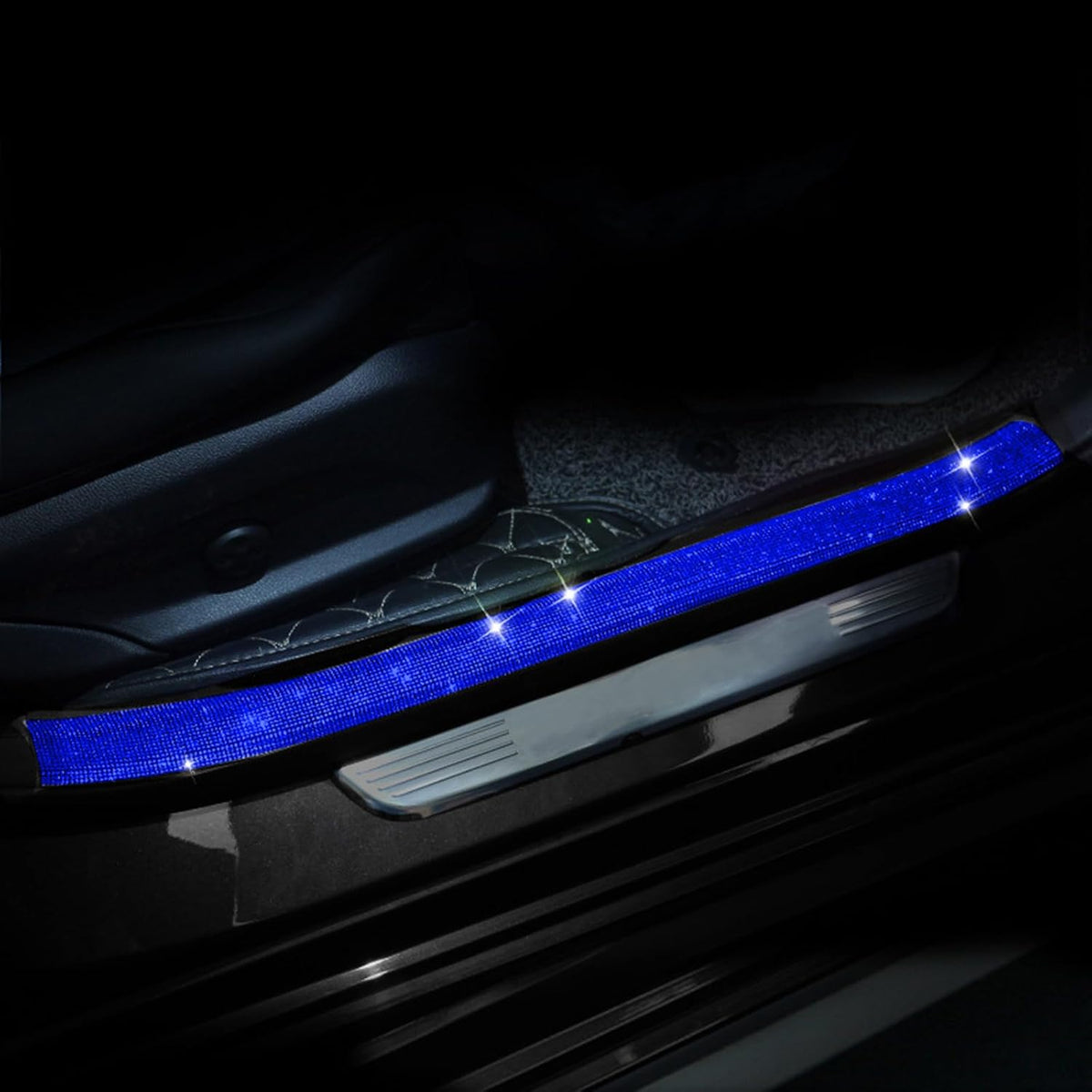 Car Door Sill Protector with Bling Rhinestones 2PCS Edge Guard Scuff Cover Anti-Scratch Strip Sticker Bumper Protector 5CM x 60CM (Black)