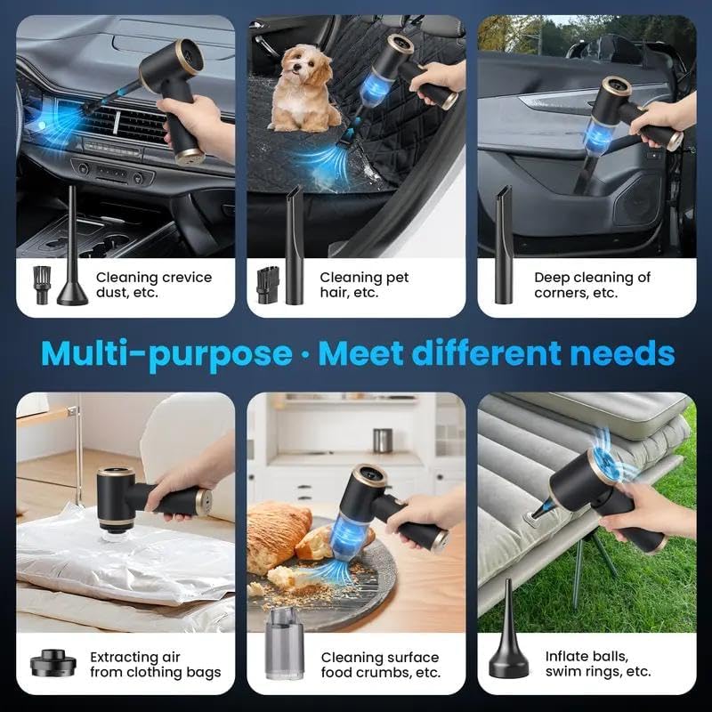 4 in 1 21000PA Portable Compressed Air Duster-Reusable Electric, 60000 RPM Vacuum Cleaner Cordless Car Cleaning Tools Household Appliances Sweeping