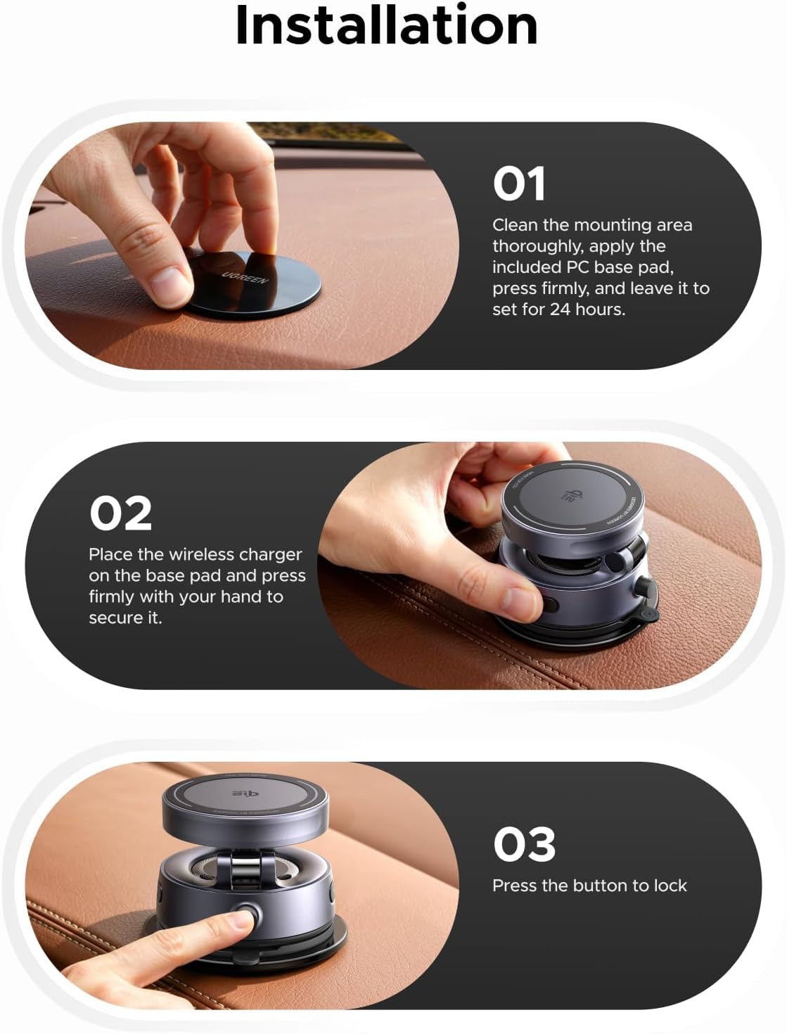 UGREEN 25W Qi2.2 MagSafe Compatible Wireless Car Charger Mount, Suction Cup