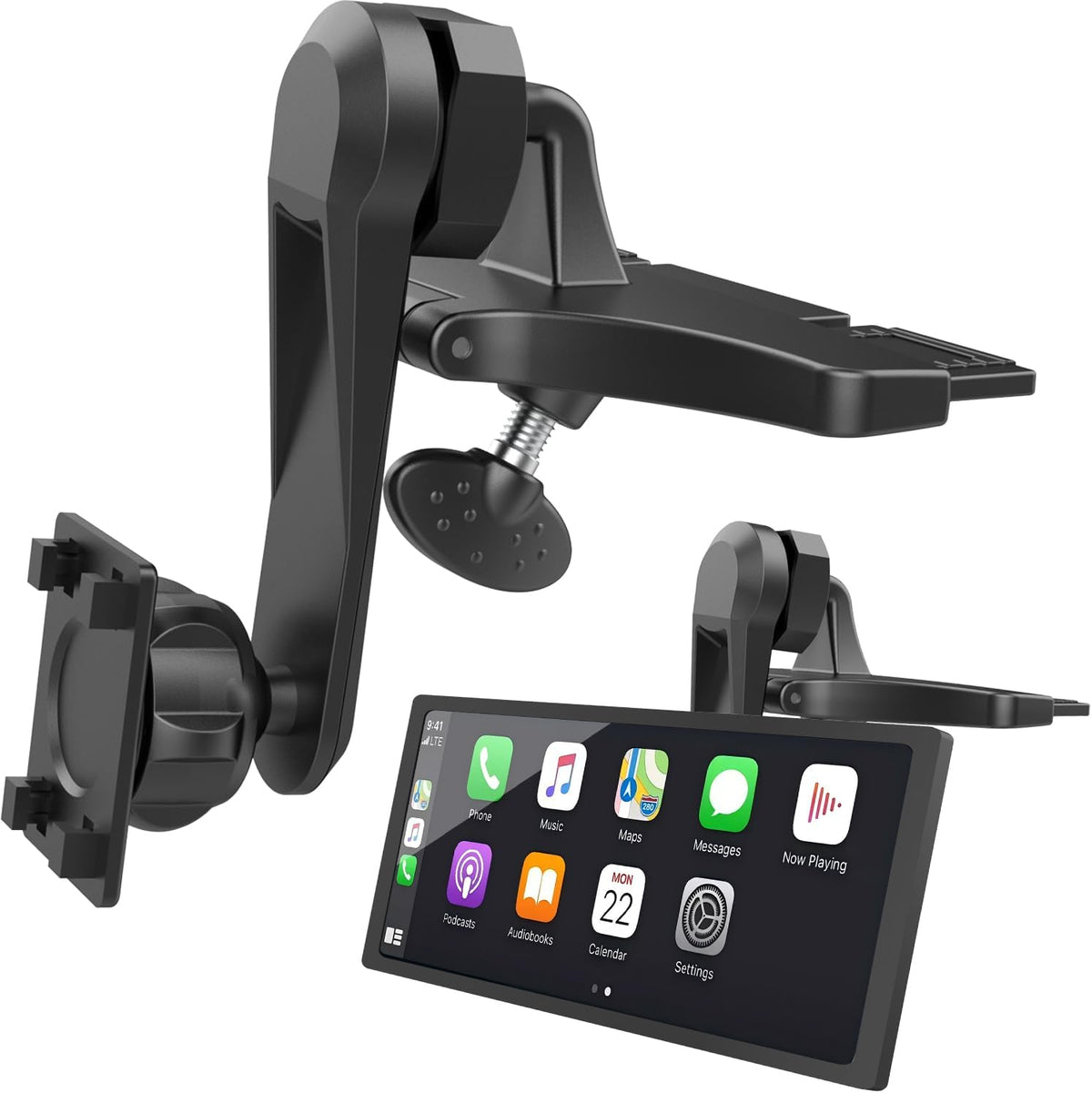 CD Slot Car Mount for Portable CarPlay Screens, Adjustable Angles, Low Profile and Sleek, Integrated Mounting Solution for in-Car Android Display Monitors (4-Tab Bracket Mount)