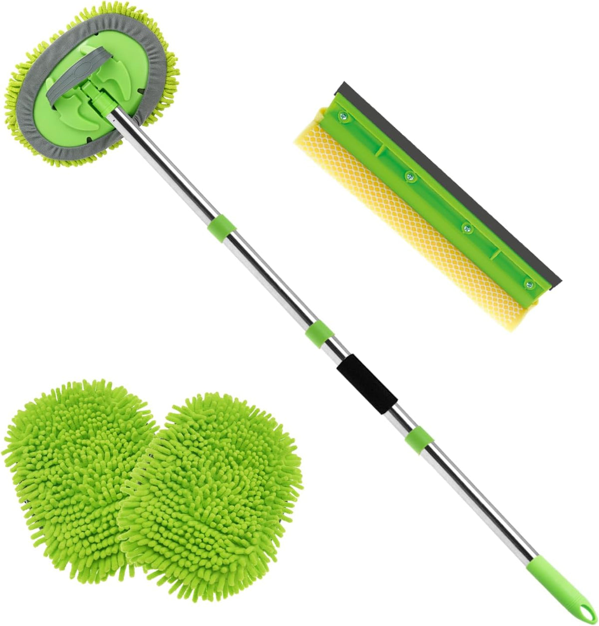 62" Car Wash Brush with Long Handle Chenille Microfiber Car Wash Mop Mitt, Wheel Brush, Windshield Window Squeegee, Car Duster Microfiber Towel, Gloves, for Cleaning Cars, RV, Truck, Boat