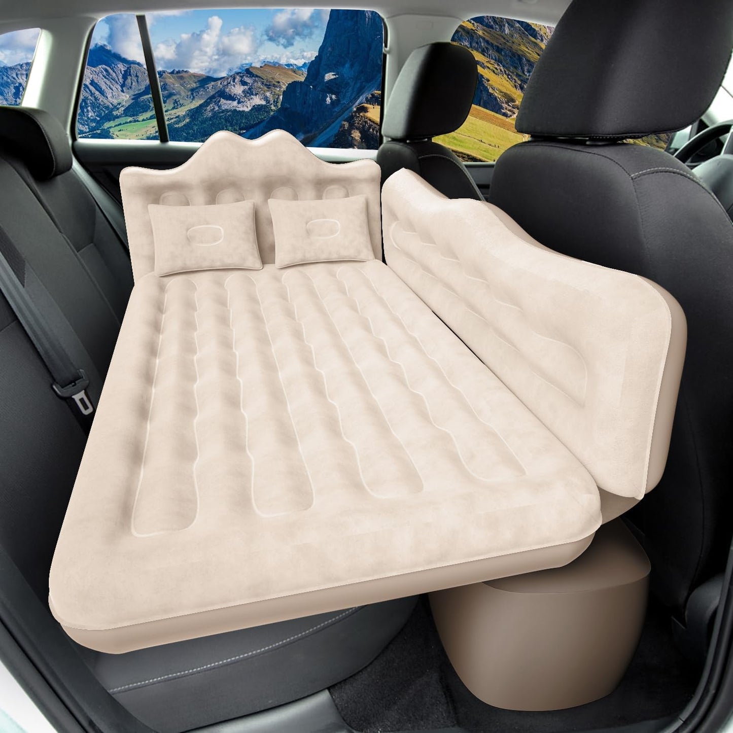 Car Air Mattress, Inflatable SUV Truck Camping Mattress for Back Seat, Thickened Travel Car Bed Sleeping Pad with Air Pump 2 Pillows