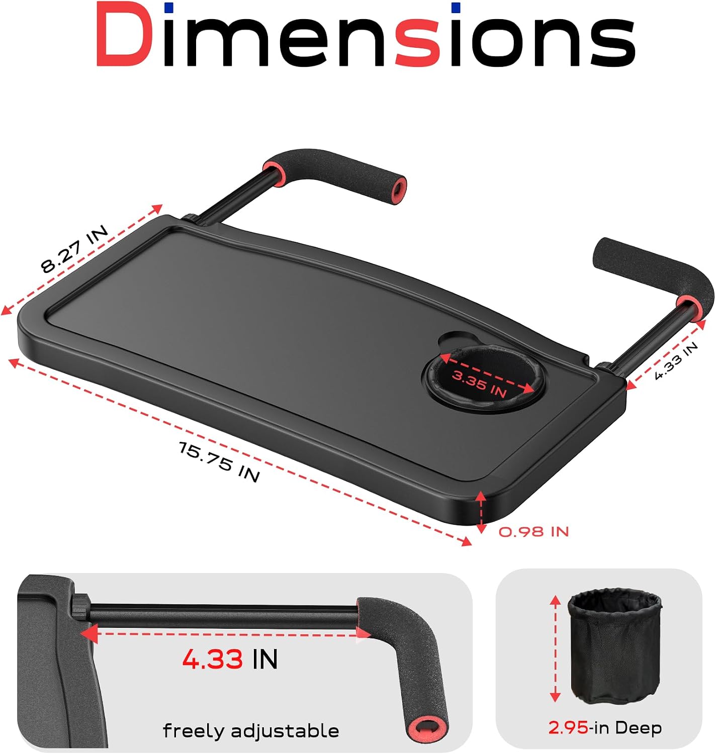 Car Steering Wheel Tray for Drivers Steering Wheel Tray for Dining, Mobile Office & Travel Food with Cup Holder, Scratch-Free EVA Hook Covers, 2-in-1 Desk Table for Car - Black