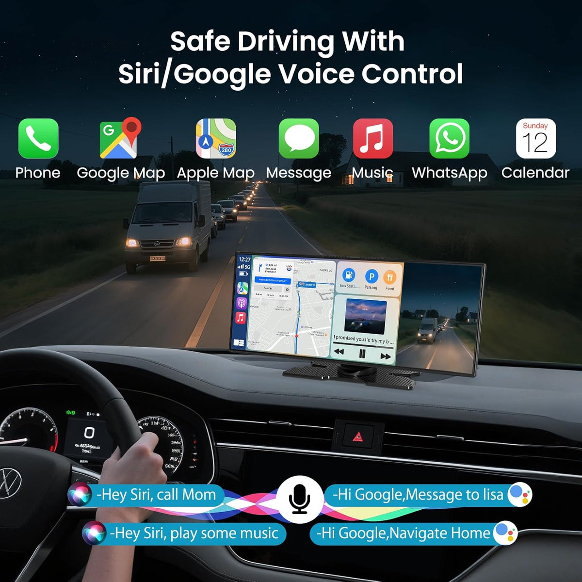 2026 CarPlay Screen for Car, 11.5 inch A-pple CarPlay & Android Auto Screen
