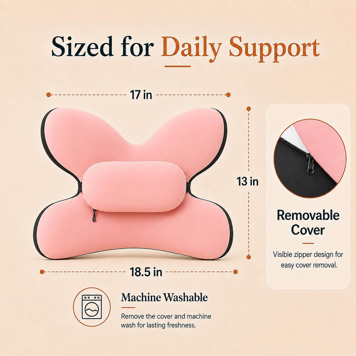 Lumbar Support Pillow for Office Chair & Car, Desk Chair Back Cushion,,Pink