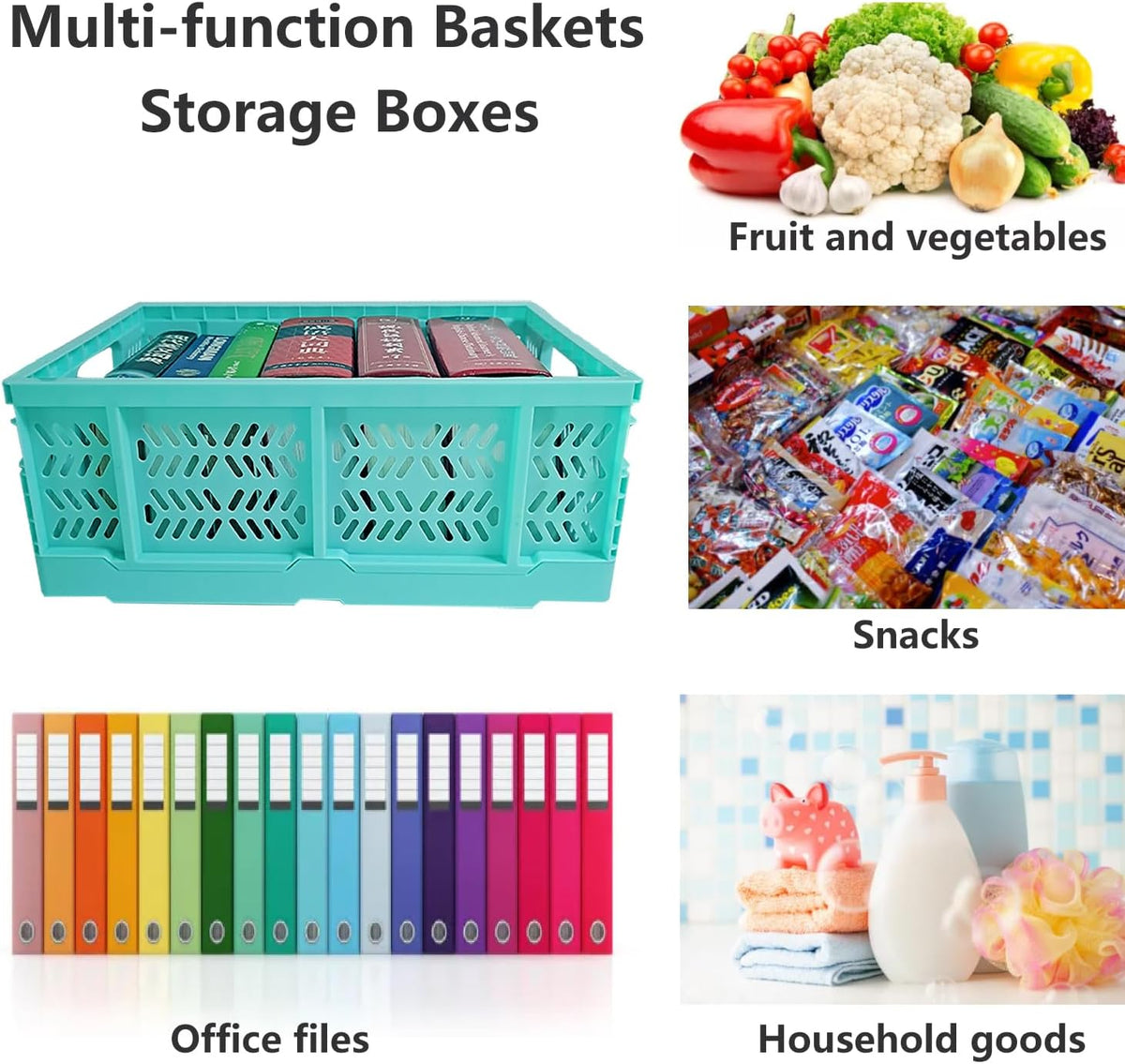 20L Folding Crate, 4Pack Plastic Storage Baskets Organizer for Home and Office,Collapsible Storage Crates for Home Office and Outdoor Organizer. (Mix Colors)