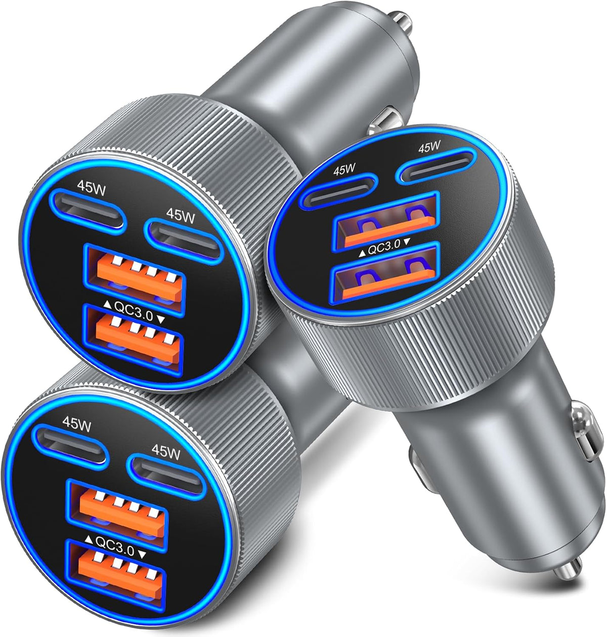 USB C Car Charger, 3 Pack 90W 4-Port Dual 45W Super Fast Car Phone Charger