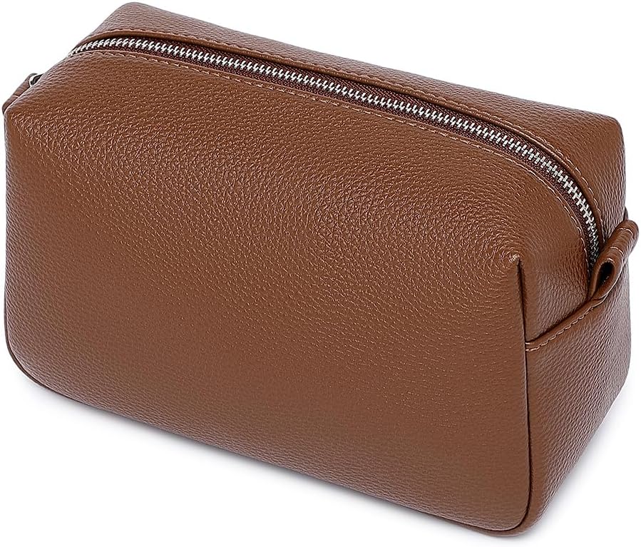Travel Makeup Bag, Ring Clasp Wristlet Organizer (Toffee Brown)