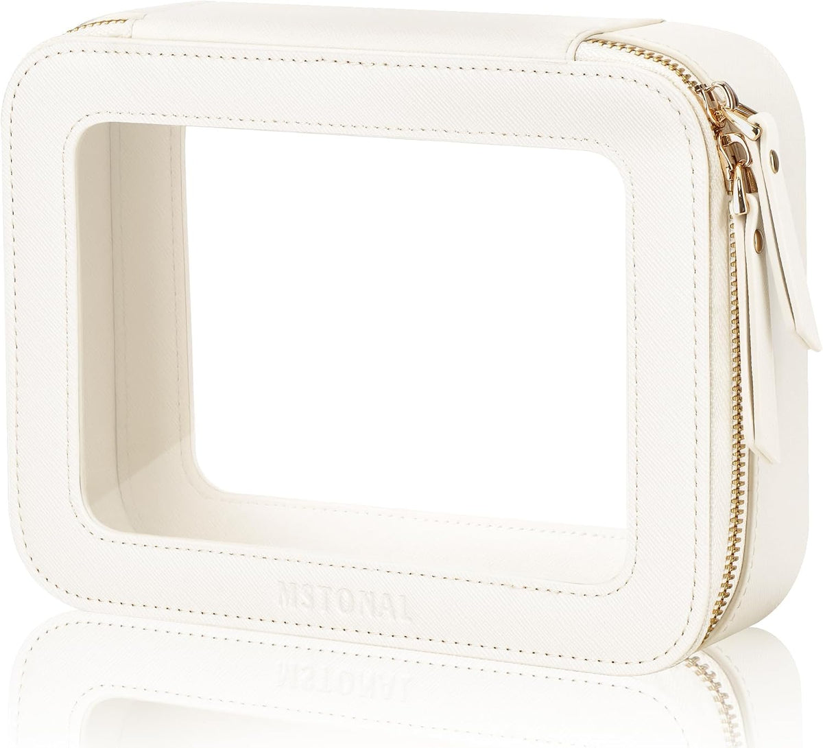 Small Clear Makeup Bag for Purse, Travel Cosmetic Case, Ivory, Mini