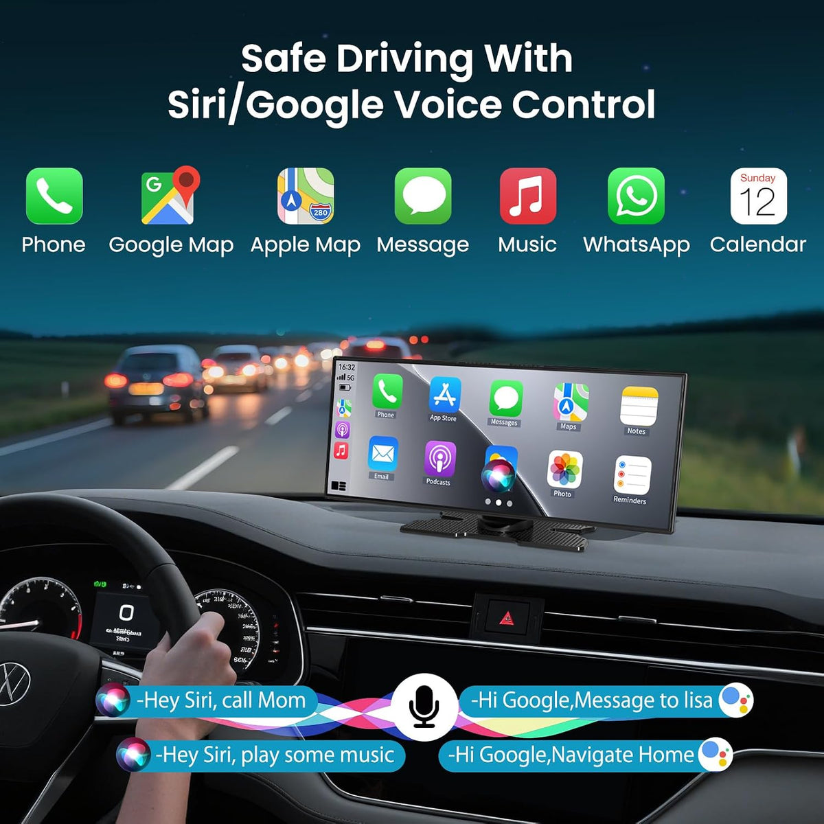 2026 Largest 11.5 inch Portable CarPlay Screen for Car with 4K Dash Cam