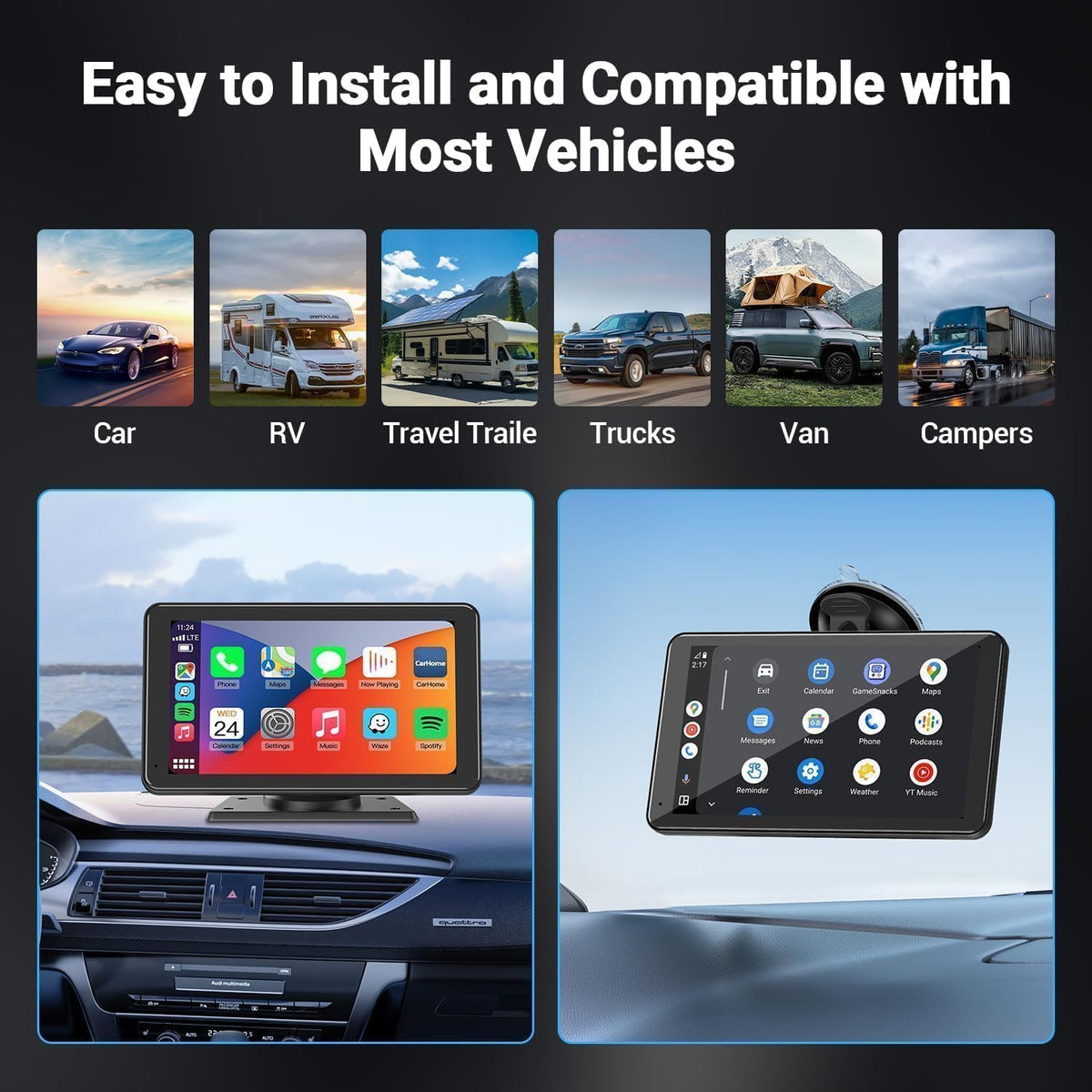 Eleacc Premium Apple CarPlay Screen for Car, Bluetooth, Backup Camera, 7"HD