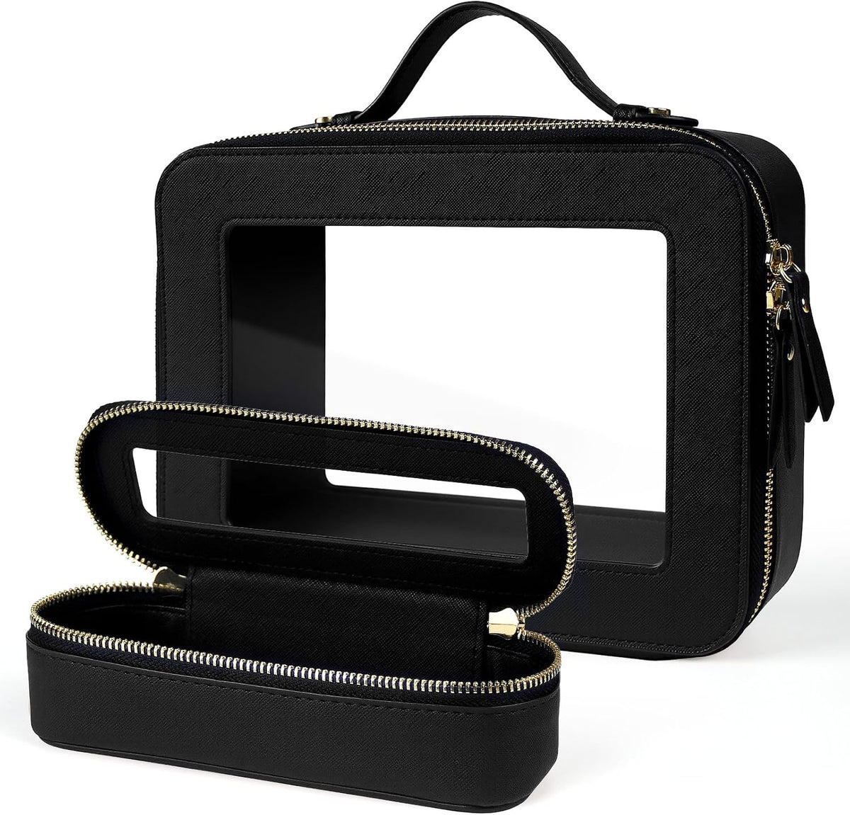 Small Clear Makeup Bag Travel Cosmetic Case, Portable Make Up Organizer Traveling Compact Car Bag for Essentials Transparent Toiletry Bag with Zipper