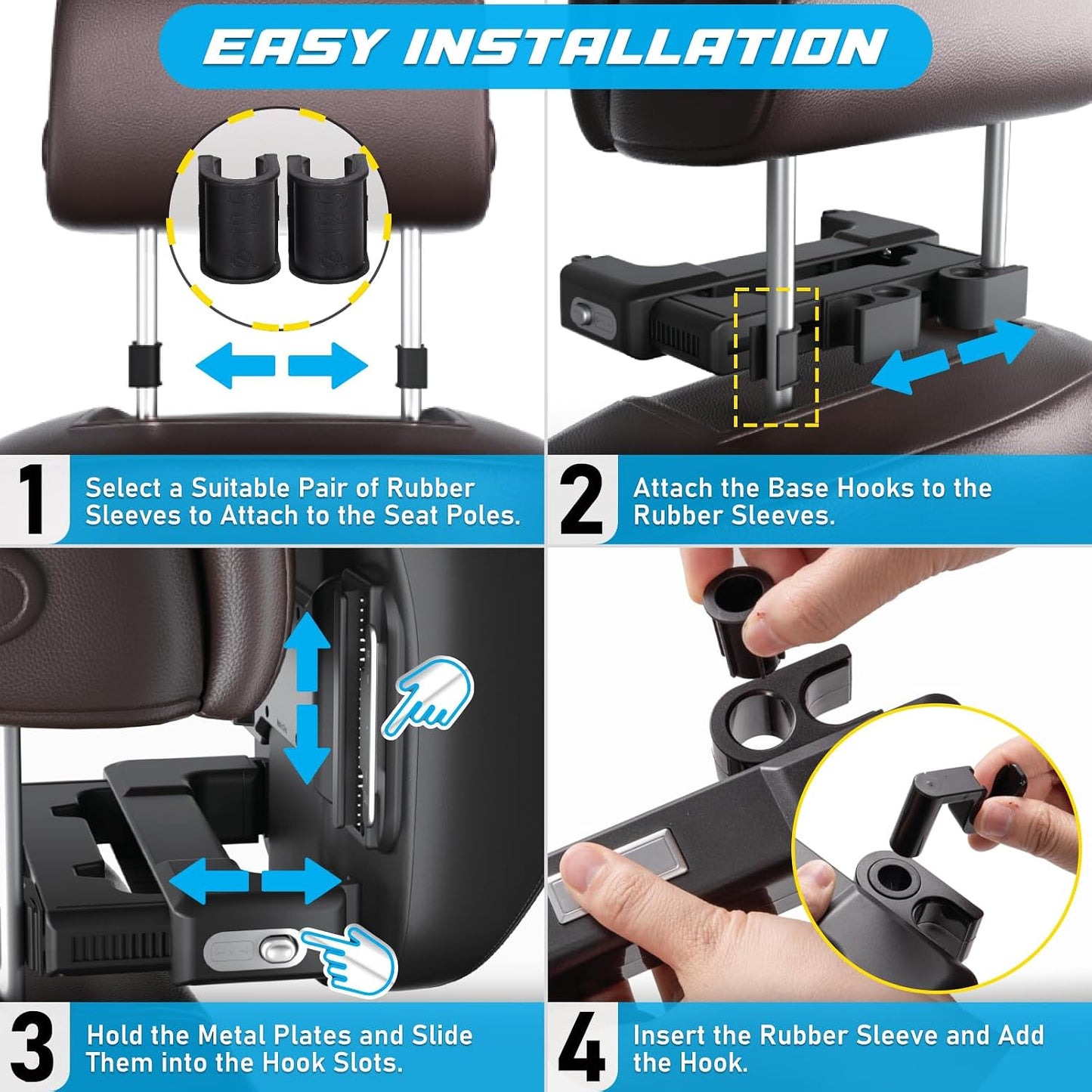 Spurtar Car Neck Pillow Height Adjustable Memory Foam Travel Pillow Headrest for Adults Neck Comfort Pain Relief While Driving Travel - Only Fit for Poles Distance 1.1" - 3.9" - Not for Children
