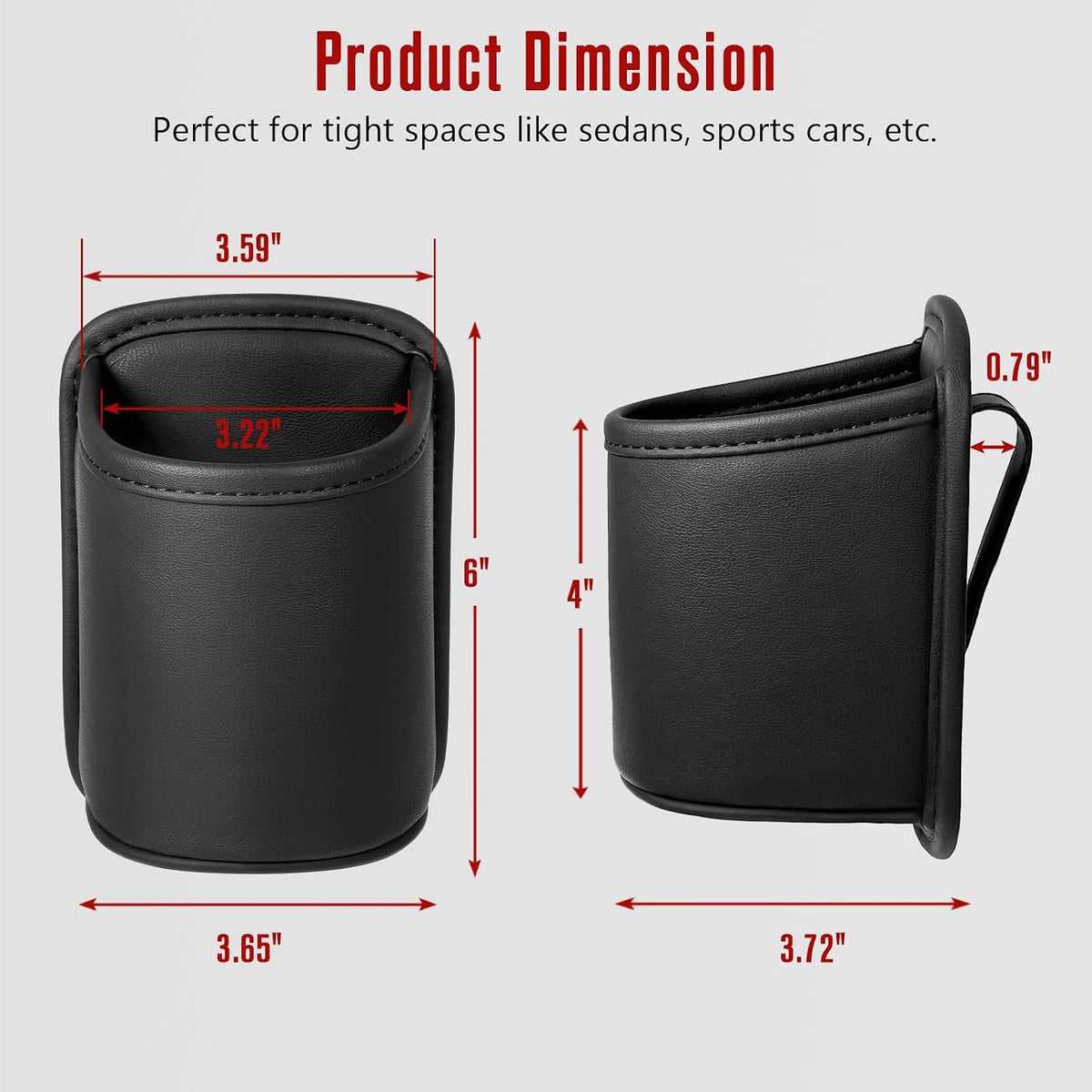 Leather Car Door Cup Holder Organizer (2-Pack) | Anti-Sag Clip On Backseat Cupholder for Side Door, Front Seat | Extra Auto Drink Holder Standard 3.22" Fit for 20-30oz Tumbler | Ideal for Sedans & EVs