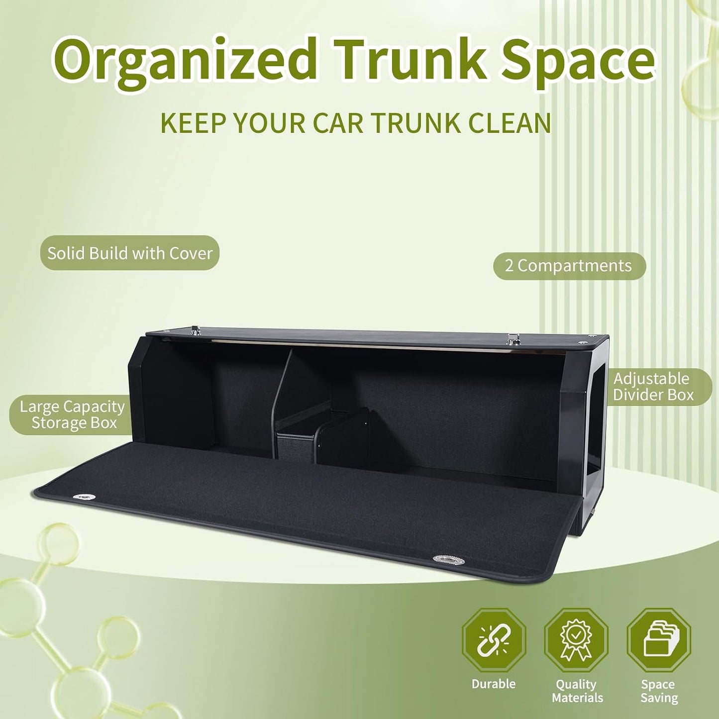 Car Trunk Organizer for 2022-2023 Tesla Model Y (5-Seater), Leather Trunk Organizer with Lid and Push-pull Handle Large Suv Storage Organizer (Black, 37.01 x 11.42 x 12.2in)