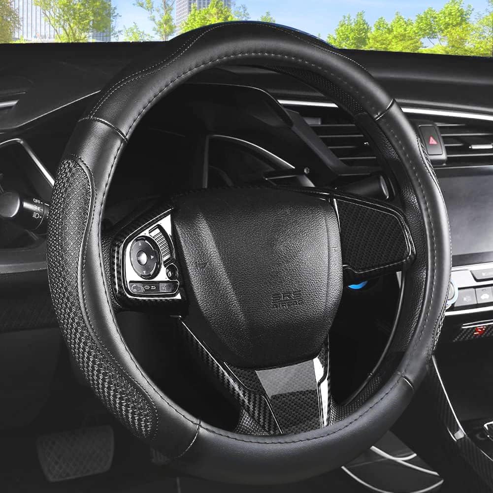 Microfiber Leather Steering Wheel Cover, Anti-Slip Soft Breathable, Full Surround Universal Fit 15 Inch (Red)