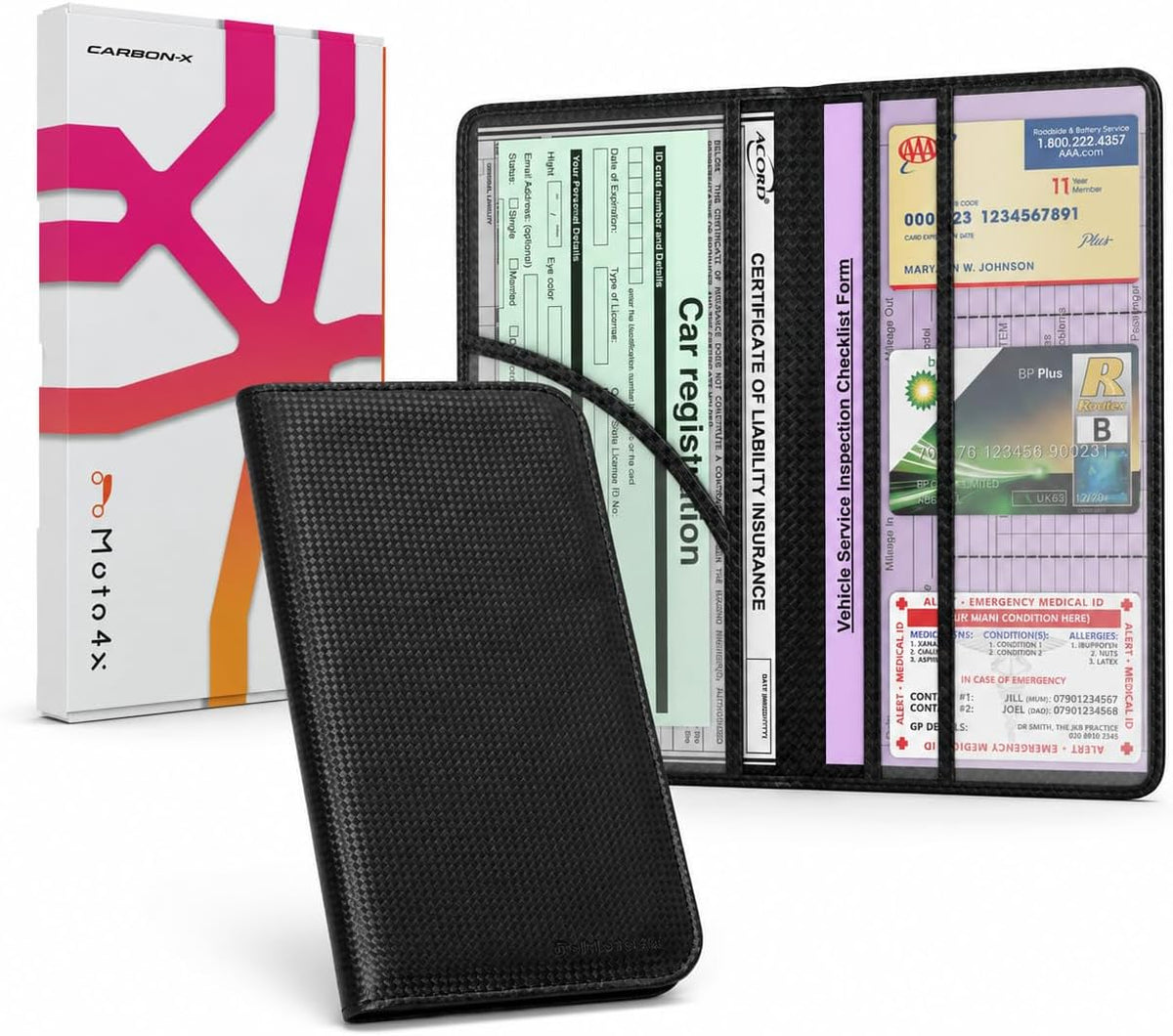 Car Registration and Insurance Card Holder,Black Premium PU Leather Folder