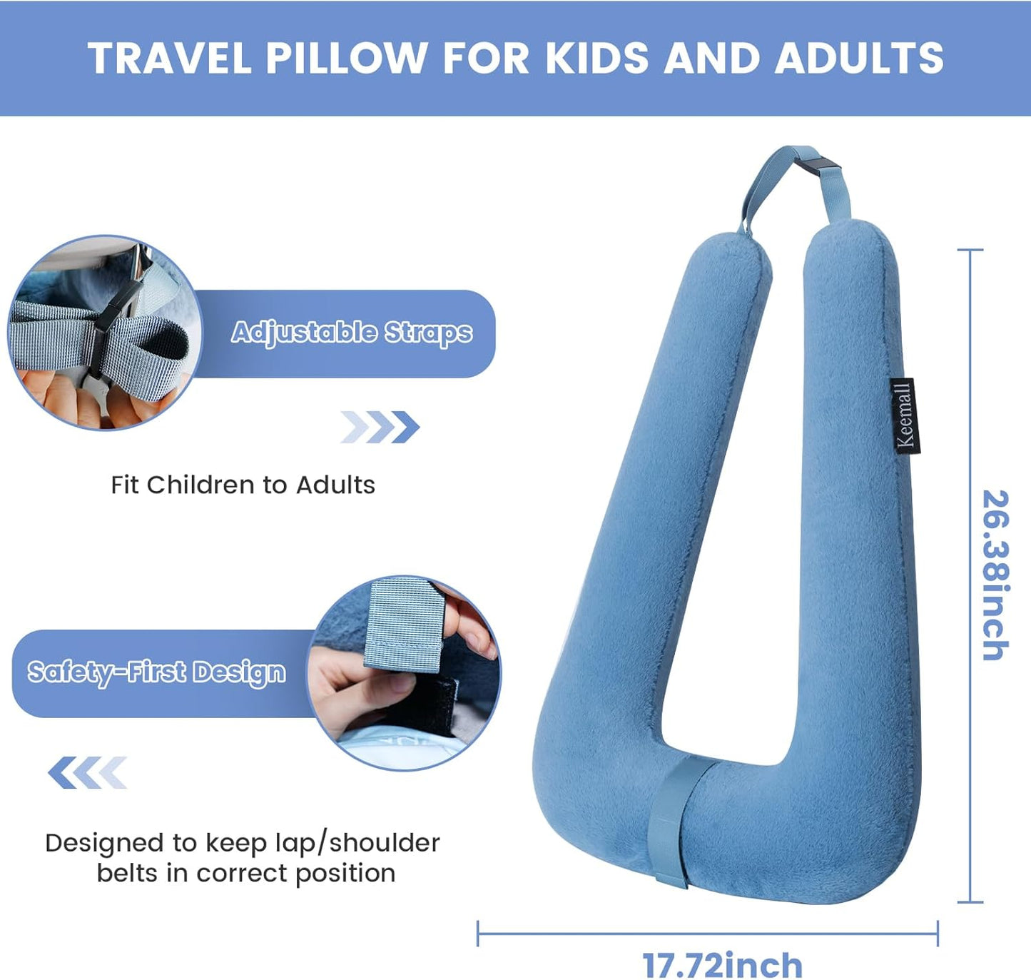 Keemall Car Pillow for Kids, Professional Kids Car Pillow for Sleeping Inflatable Carseat Travel - Safe, Reliable - Travel Pillows for Kid Adult Car Seats Blue