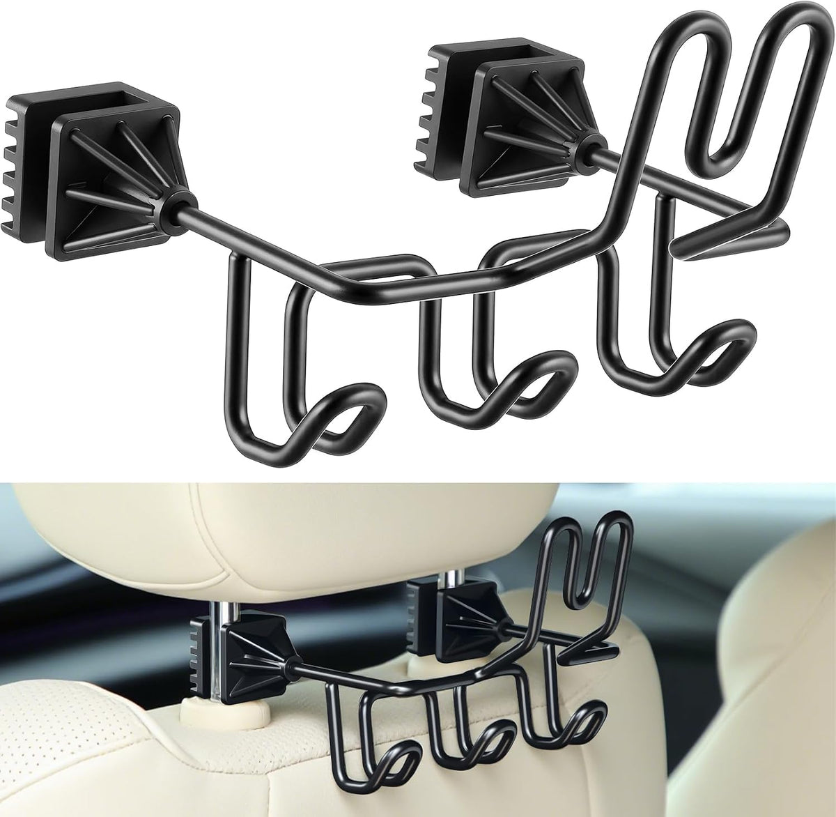 Hard Hat Holder for Truck Car Helmet Organizer, Triple Hooks, Black, 2 Pcs