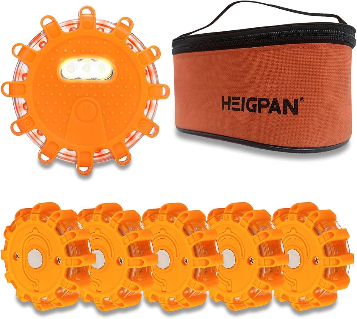 HEIGPAN GP904 LED Road Flares 4 Pack, Battery Powered Safety Warning Lights with Magnetic Base & Hook, 9 Flashing Modes for Roadside Emergency Car Truck Boat (Batteries NOT Included)