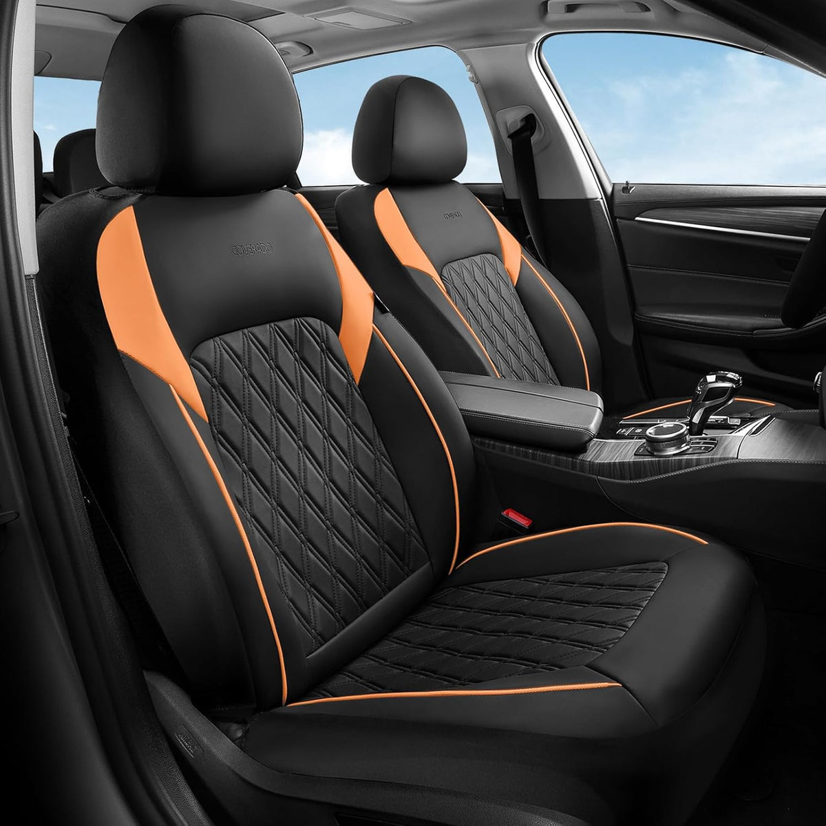 Coverado Seat Covers for Cars, Seat Covers Full Set, Waterproof Seat Covers, Car Seat Covers Front Seats and Back, Car Seat Cushion, Car Seat Protector Universal Fit Most Cars Trucks SUV, Black&Orange