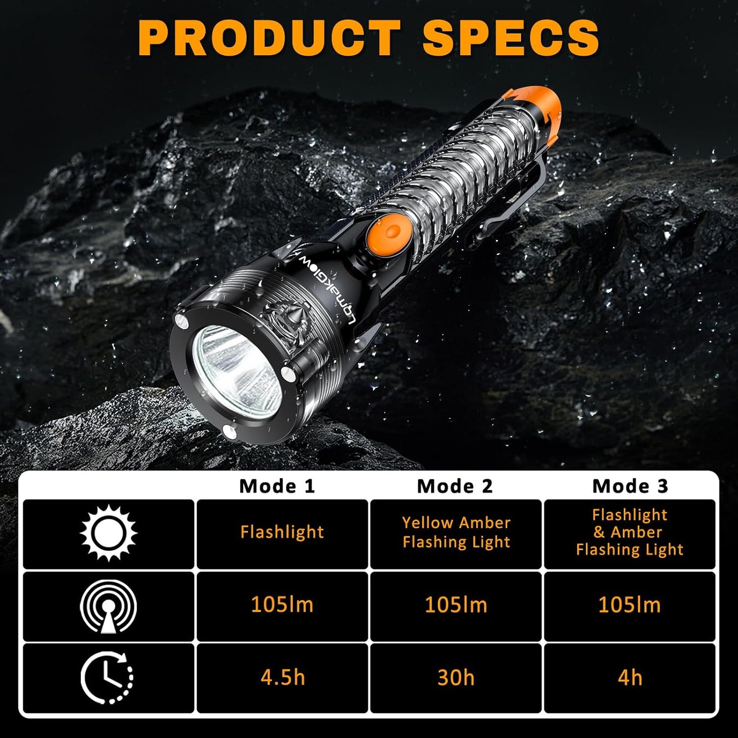 Multifunctional Car Safety Flashlight - Emergency Escape Tool with Window Breaker, Seatbelt Cutter, 3 Light Modes & Magnetic Base for Roadside Safety, Camping & Home Use