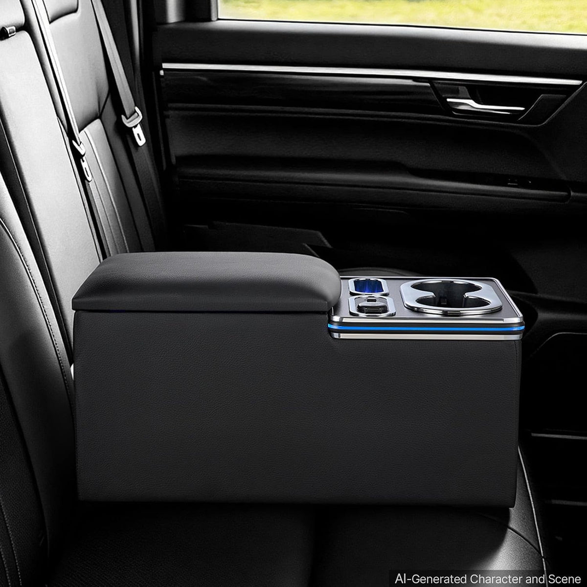 VEVOR Universal Rear Bench Seat Center Console with 7-Color Ambient Lights