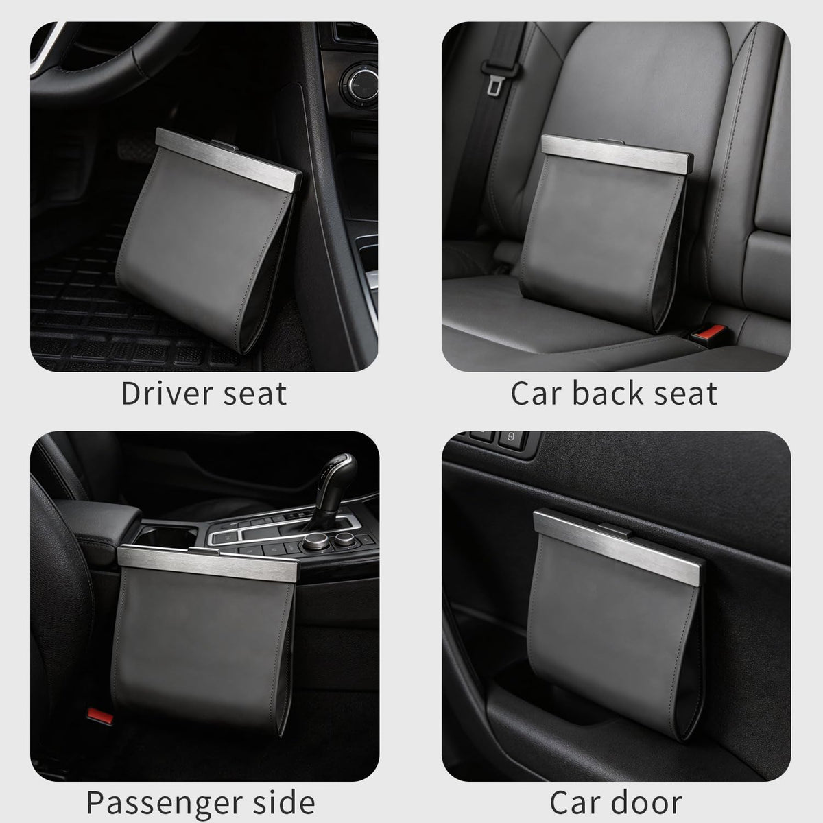 Leather Car Trash Can with Smart LED Light & Magnetic Closure