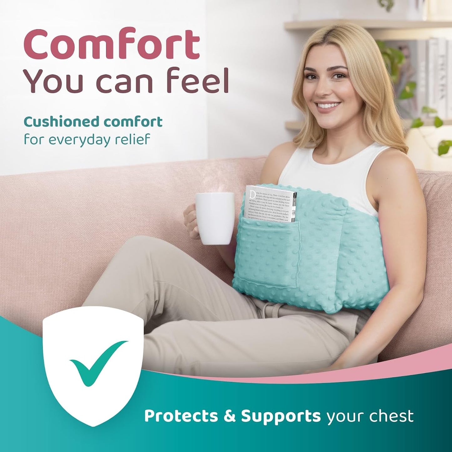 Zomaple Mastectomy Recovery Pillow with Strap, Gel Pack, Seat Belt Cover & Shower Lanyard – Post-Op Essentials, Breast Augmentation/Reduction & Recovery Supplies – Washable Cover for Comfort & Support