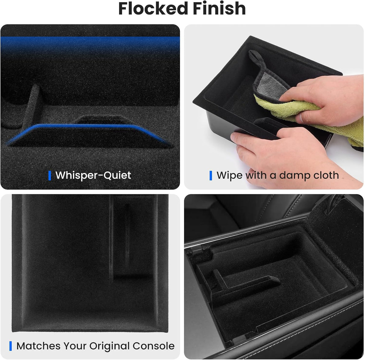 4Pcs Center Console Organizer Tray for Tesla Model 3 2021-2023 and Model Y 2021-2024 Interior Accessories, Armrest Hidden Storage Box for Model 3 21 22 23, Cup Holder Insert for Model Y 21 22 23 24