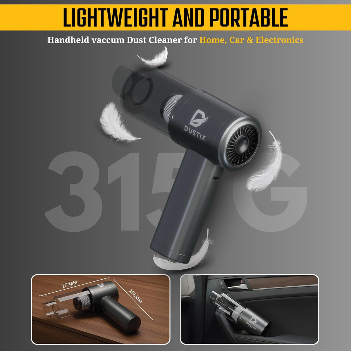 Car Vacuum Portable Cordless 12000Pa Powerful Suction Handheld Mini Rechargable Small Vacuum Cleaner Brushless Motor 4000mAh Rechargeable Type C Blower Inflator Deflator Car Cleaning