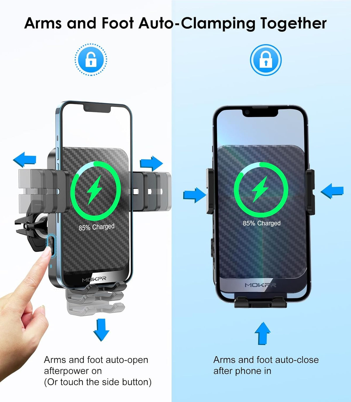 Wireless Car Charger 15W Fast Charging Auto-Clamping Air Vent Phone Mount