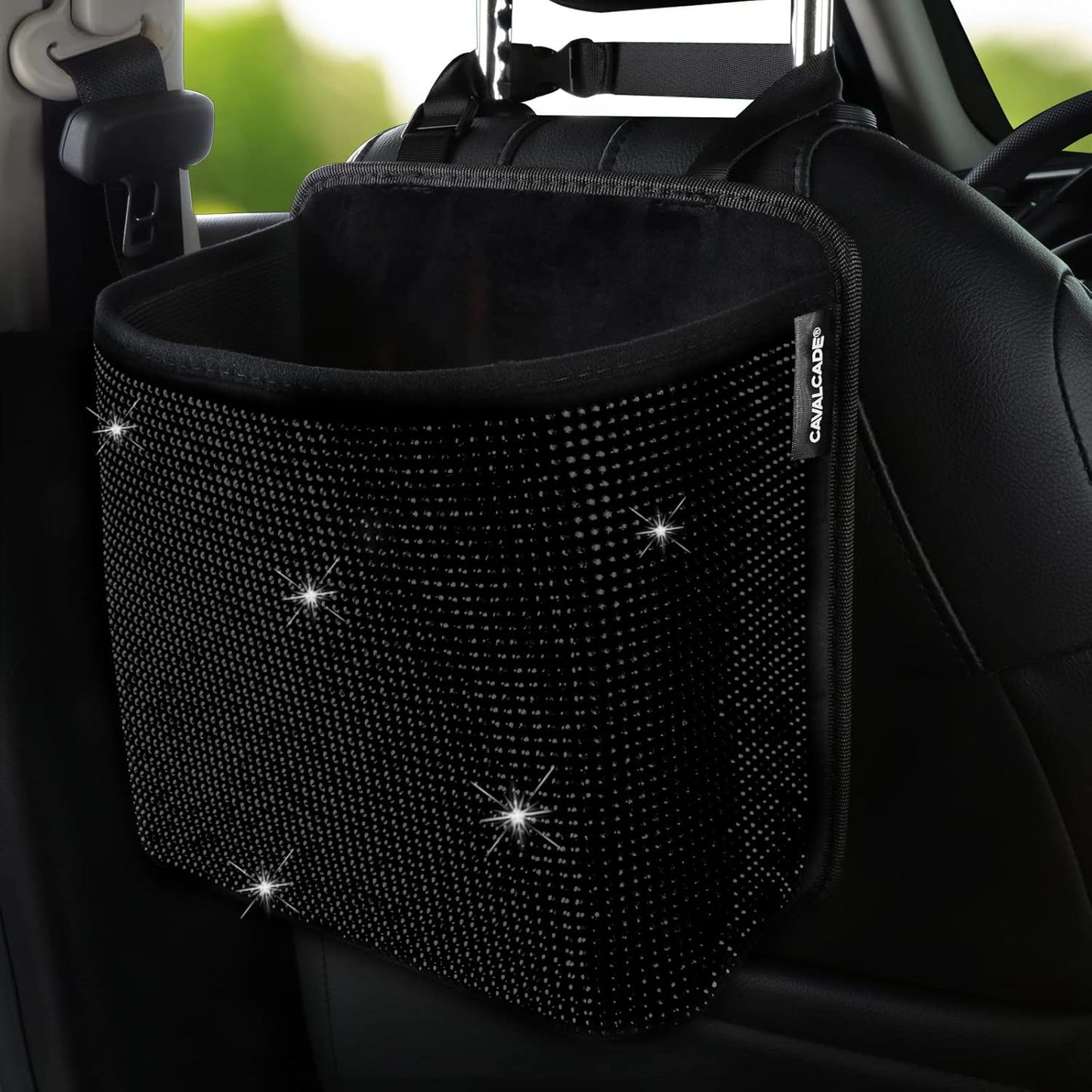 Cavalcade Car Back Seat Organizer, Bling Hanging Pocket, Large Seat Back Travel Caddy Bag, Diamond Trash Bin Garbage Container (Multicolor)