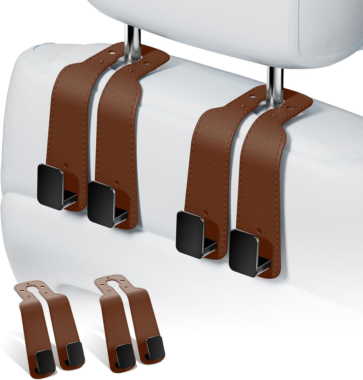 Headrest Hooks For Car, Multifunctional Purse Hook Leather Seat Back Storage Hook Double Metal Hooks Car-Hangers for Seat, 2 Pack (Gray)