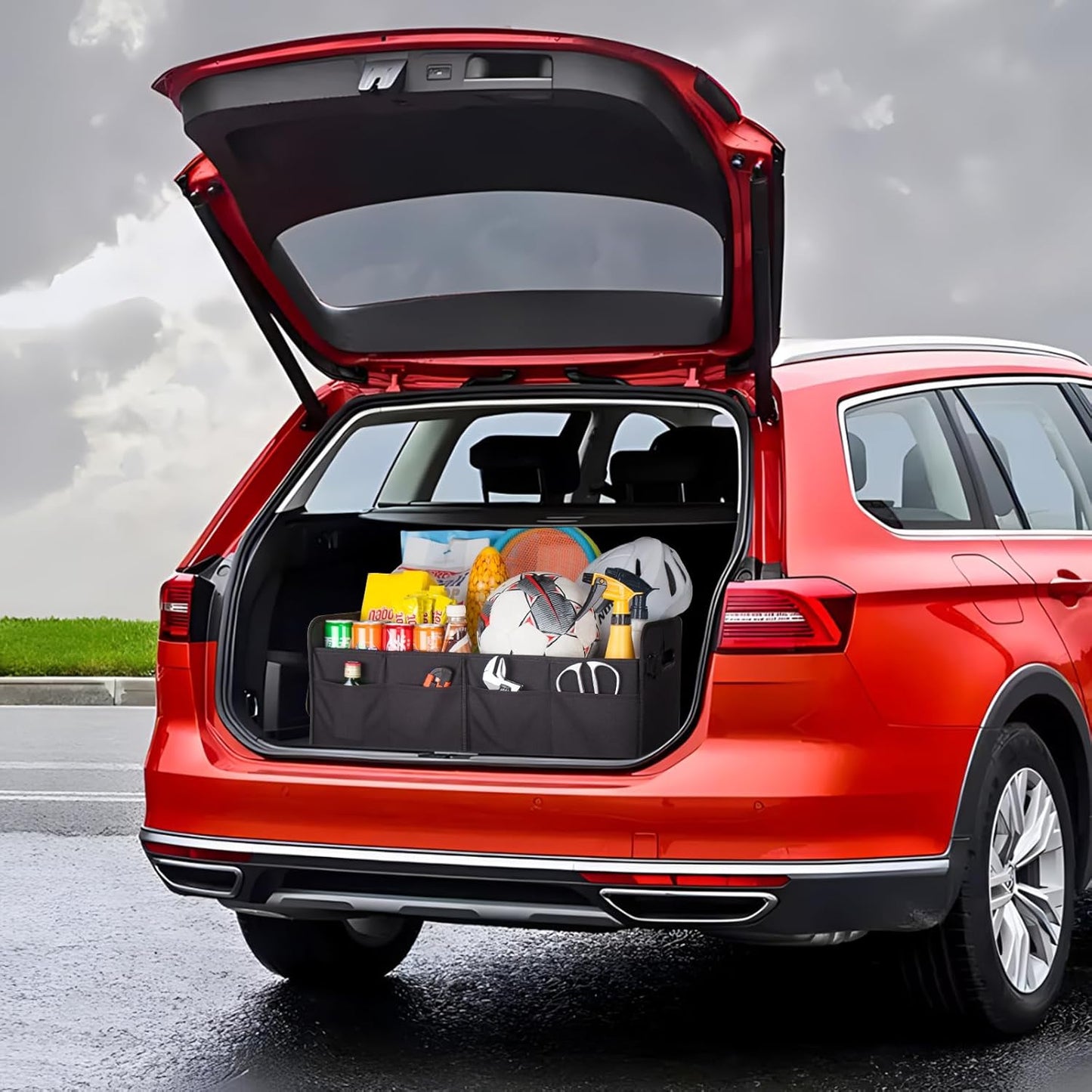 titiyiof Trunk Organizer For Suv & Sedan,Car Organizers and Storage, Waterproof Collapsible & Adjustable Straps,70L Sturdy Car Organization for Car Accessories, Tools,Sundries,2-3 Compartment(Black