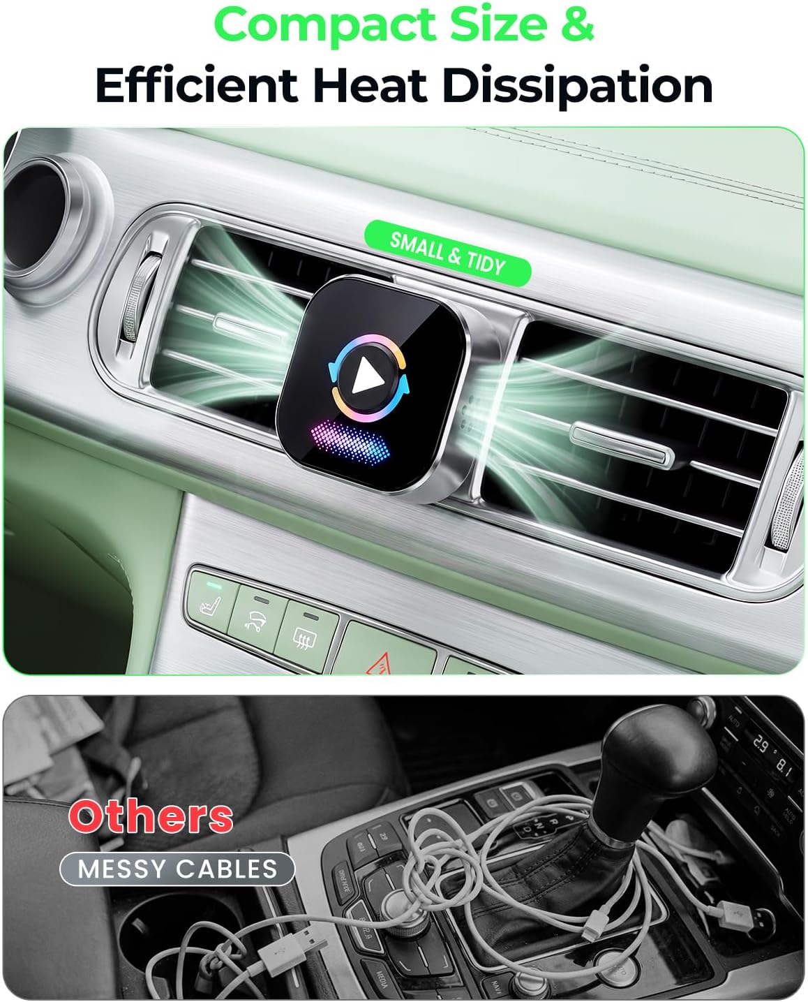 Wireless CarPlay Adapter, 2-in-1 Android Auto Wireless Adapter, 2026 Upgraded One-Key Switch & LED Breathing Ambient Light, Fast and Stable Connection, Gift (Black)