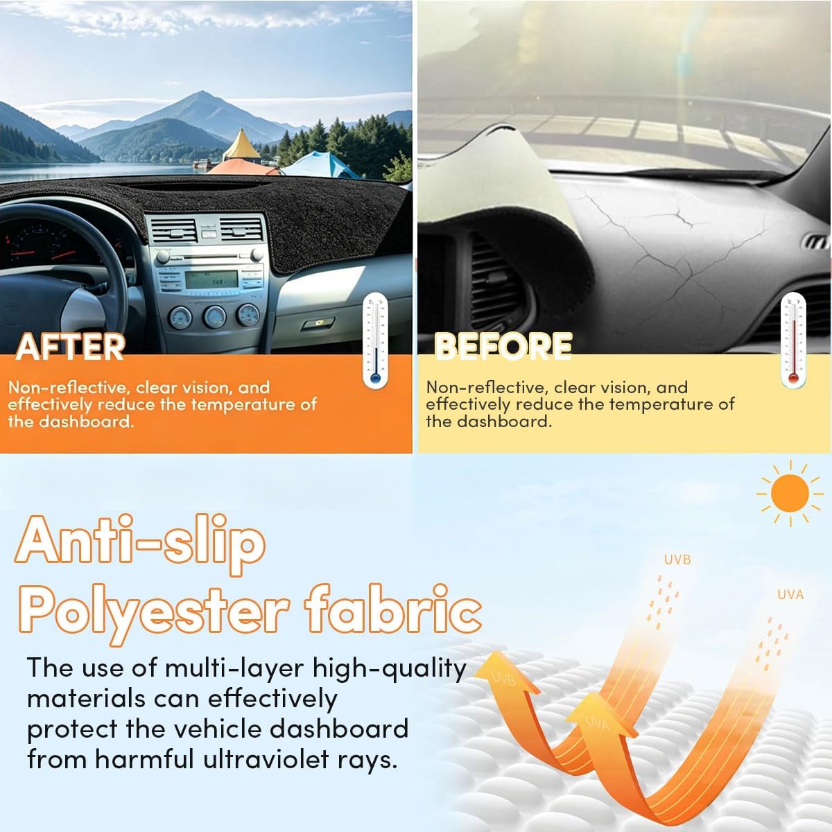 Dash Cover Mat for Toyota Camry 2007 2008 2009 2010 2011 Dashboard Cover Mat Interior Accessories Non-Slip Pad Carpet Sunshield Protector Black