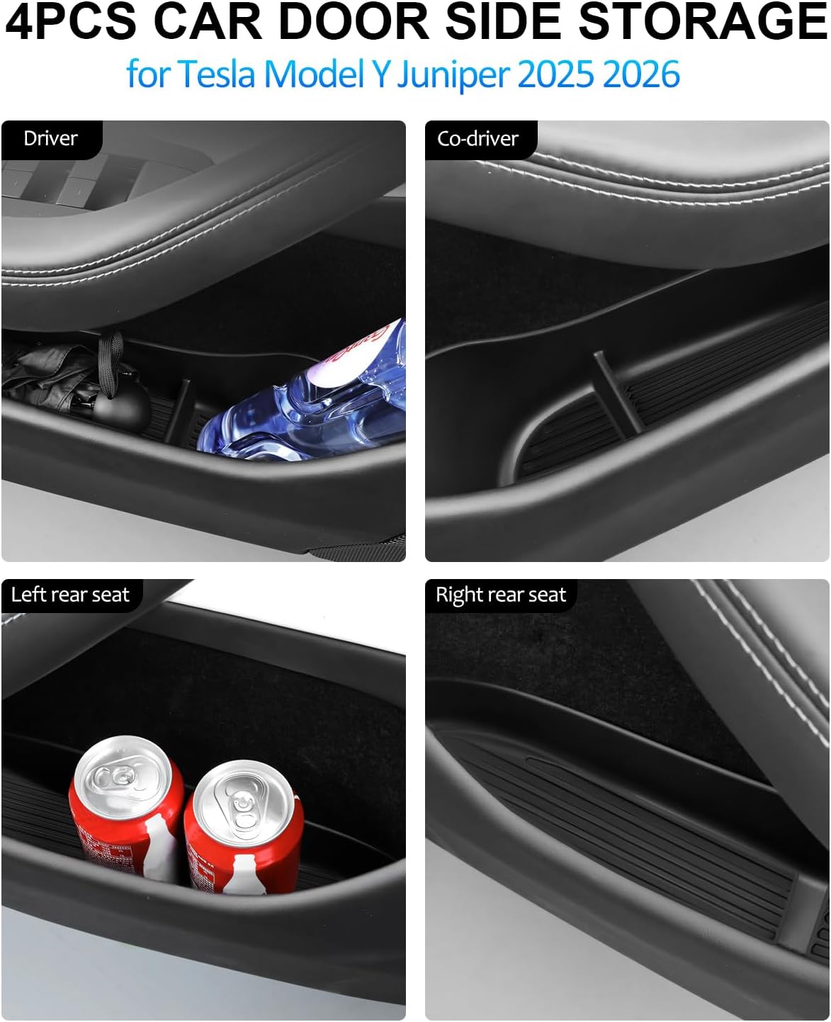 for Tesla Door Side Storage Box Model Y Juniper Refresh Accessories 2025 2026 Door Storage Tray Front Rear Side Slot Pockets Liner Protector Tpe Tray Door Protector Side Storage Box 4PCS