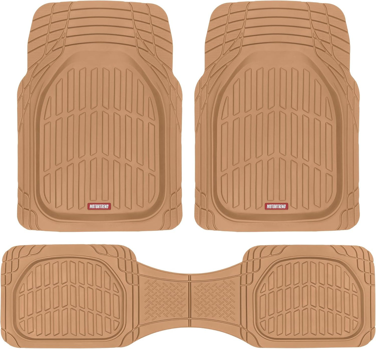MotorTrend FlexTough Beige Car Floor Mats Rubber All Weather Automotive 2pc