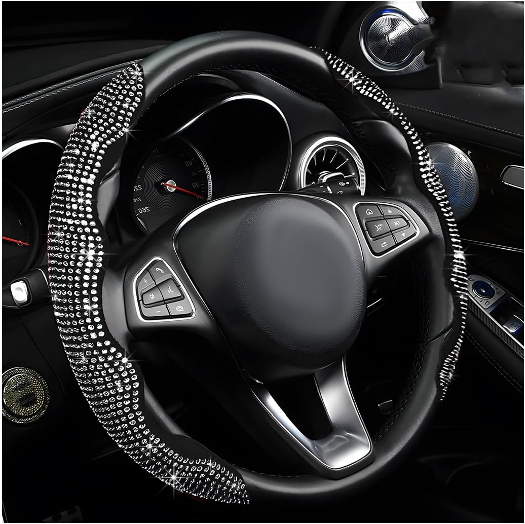 2 PCS Steering Wheel Cover, Segmented Car Wheel Covers with Crystal Rhinestones, Non-Slip Protector Bling Sparkly Decoration for Most Steering Wheels, Car Accessories (Red)