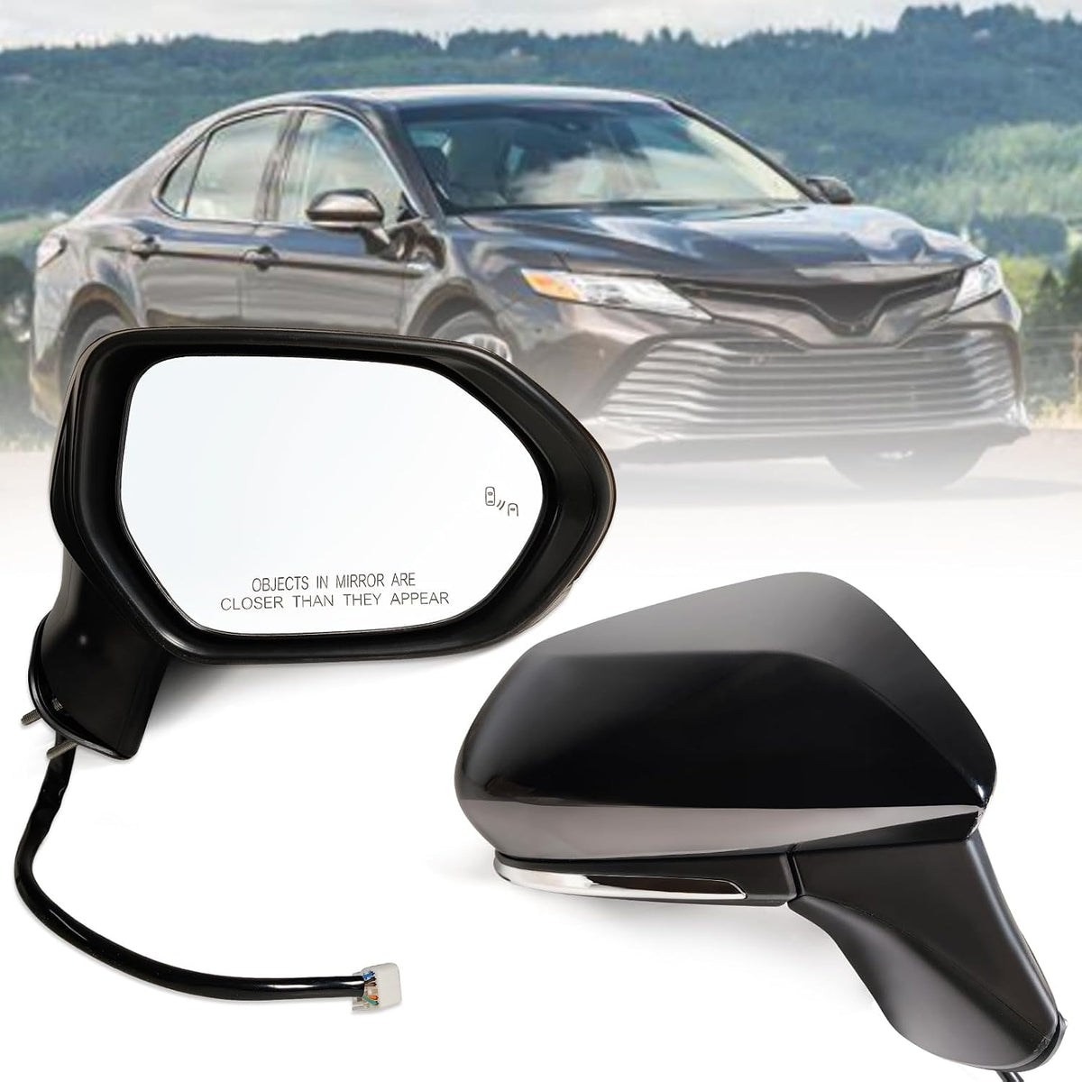 Right Passenger side Mirror Fits 2018-2024 Toyota Camry with Power Glass without Heated without turn signals without Blind Spot Match Super White Replace 8791006800(3Pins)